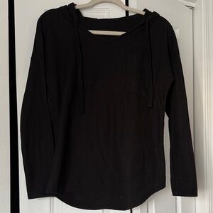 Black Hooded Long Sleeve Top